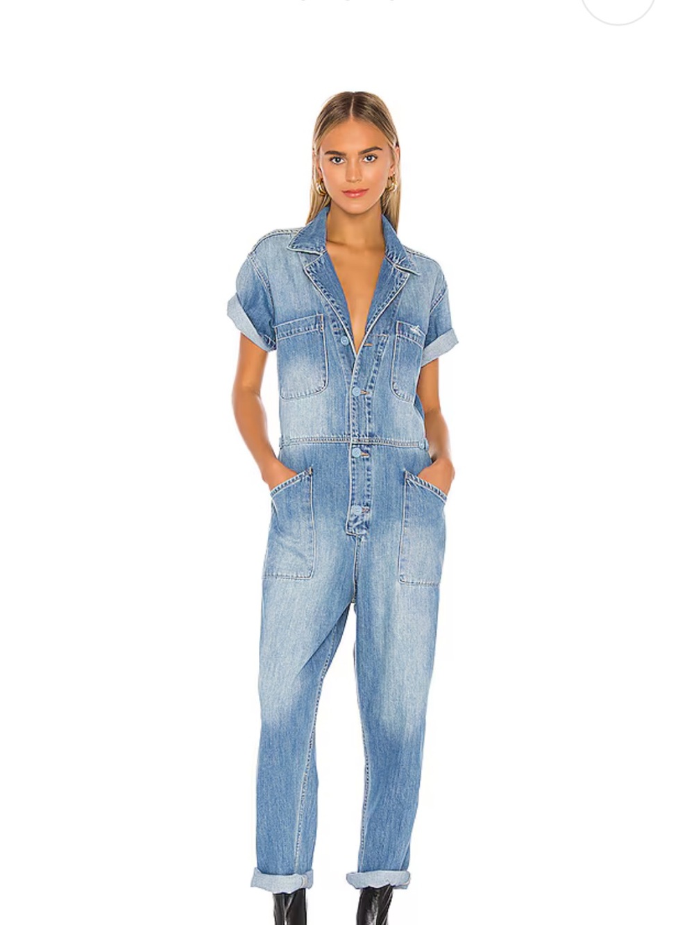 pistola Light Blue Denim Short-Sleeve Overalls